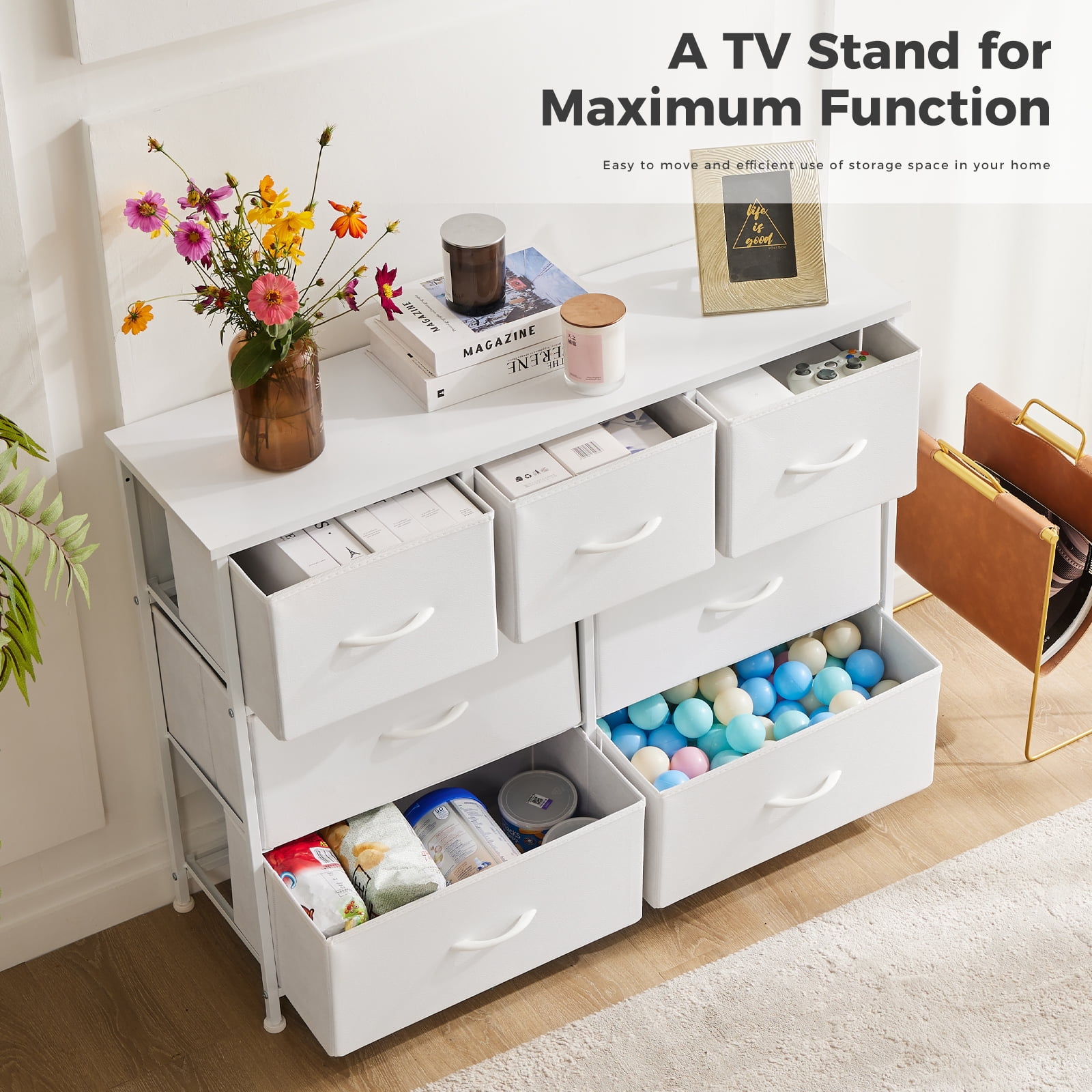 Aukfa 7 Drawer Dresser,Tall Fabric Dresser & Chest of Drawers for Bedroom,Metal Frame,White