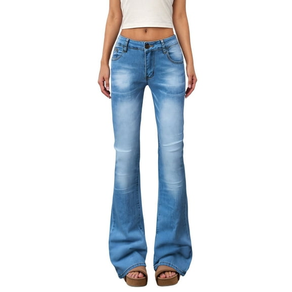 Aihuaihua Low Rise Flare Jeans for Women Baggy Y2K Stretchy Bell Bottom Denim Pants 90s Vintage Washed Jeans with Pockets BU2 L