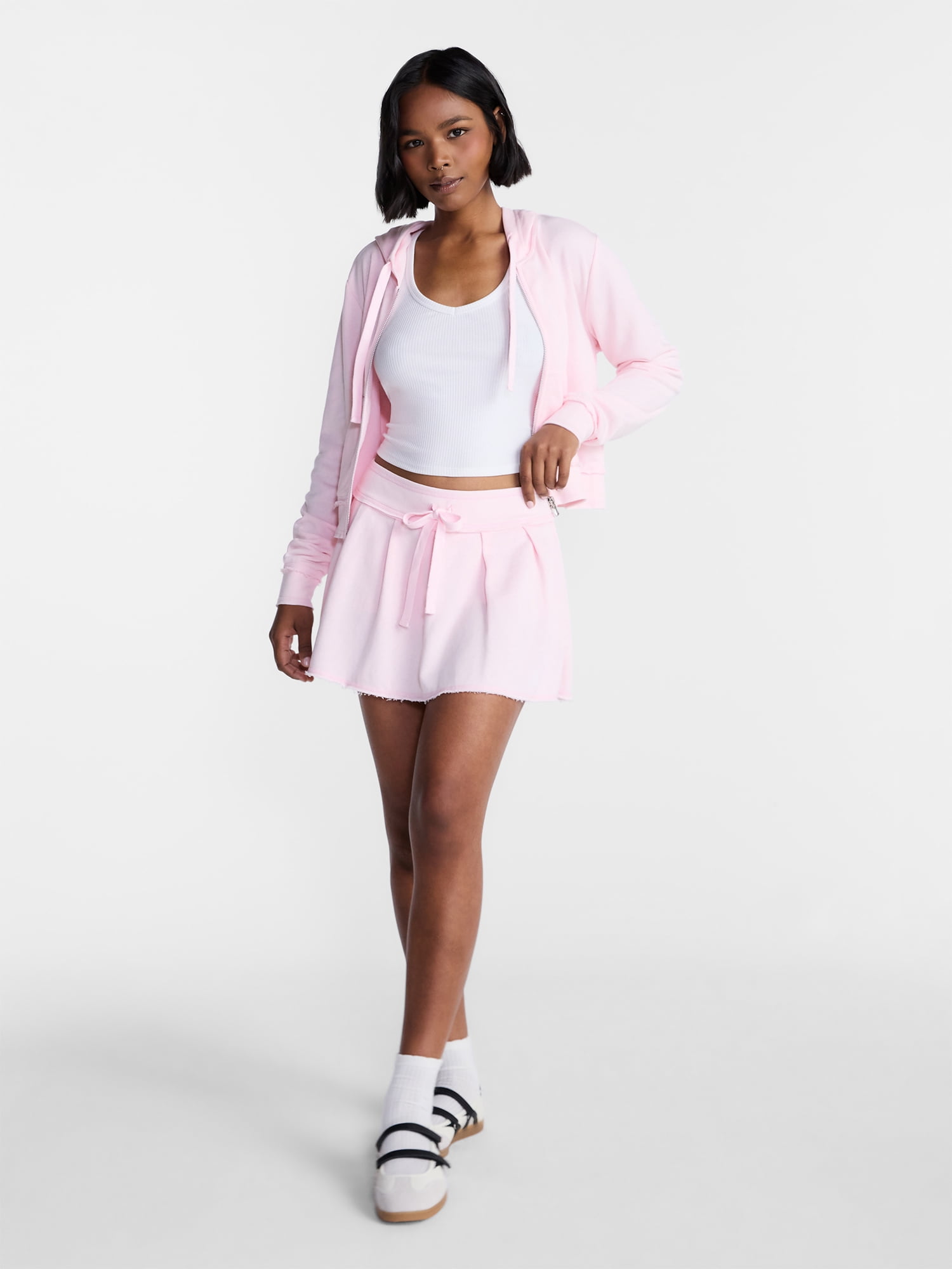 No Boundaries Pleated French Terry Mini Skort, Women's XXS-XXL