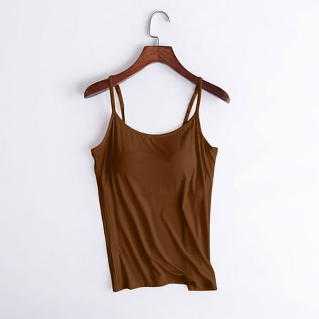 SZJXBUY Built in Bra Tank Tops for Women 2024 Summer Casual Adjustable Spaghetti Strap Camisole Plus Size Padded Gym Tanks Deals of The Day Clearance Brown XXXL