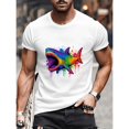 thumbnail image 3 of Men's Rainbow Splash Graffiti Shark Graphic T-Shirt, Cotton Crew Neck Short Sleeve Loose Casual Tee, Colorful Paint Drip Ocean Art Shirts, 3 of 9