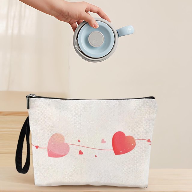 Wzzjkit Décorations de la Saint-Valentin Trousse de Maquillage pour Femmes Sac de Maquillage pour Rouge à Lèvres Sac de Rangement Portable Multifonctionnel Sac à Stylos Étudiant Décoration de la Saint-Valentin