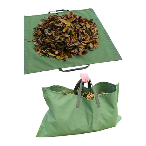 Bolsa de basura de jardín plegable verde 2 en 1, duradera, reutilizable, impermeable, bolsa de basura Oxford, tipo cremallera verde, sin broche de montaña (145 142 cm)