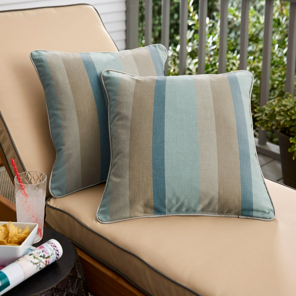 Sunbrella Gateway Mist Stripe Indoor/Outdoor Corded Pillow Set of 2