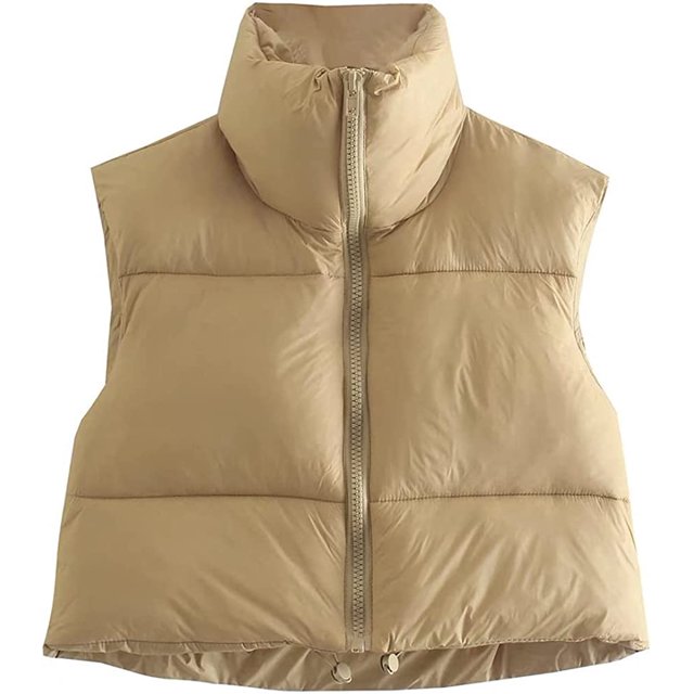 LinYooLi Gilet Court pour Femmes avec Col Montant Gilet Léger Rembourré à Fermeture Éclair 2022