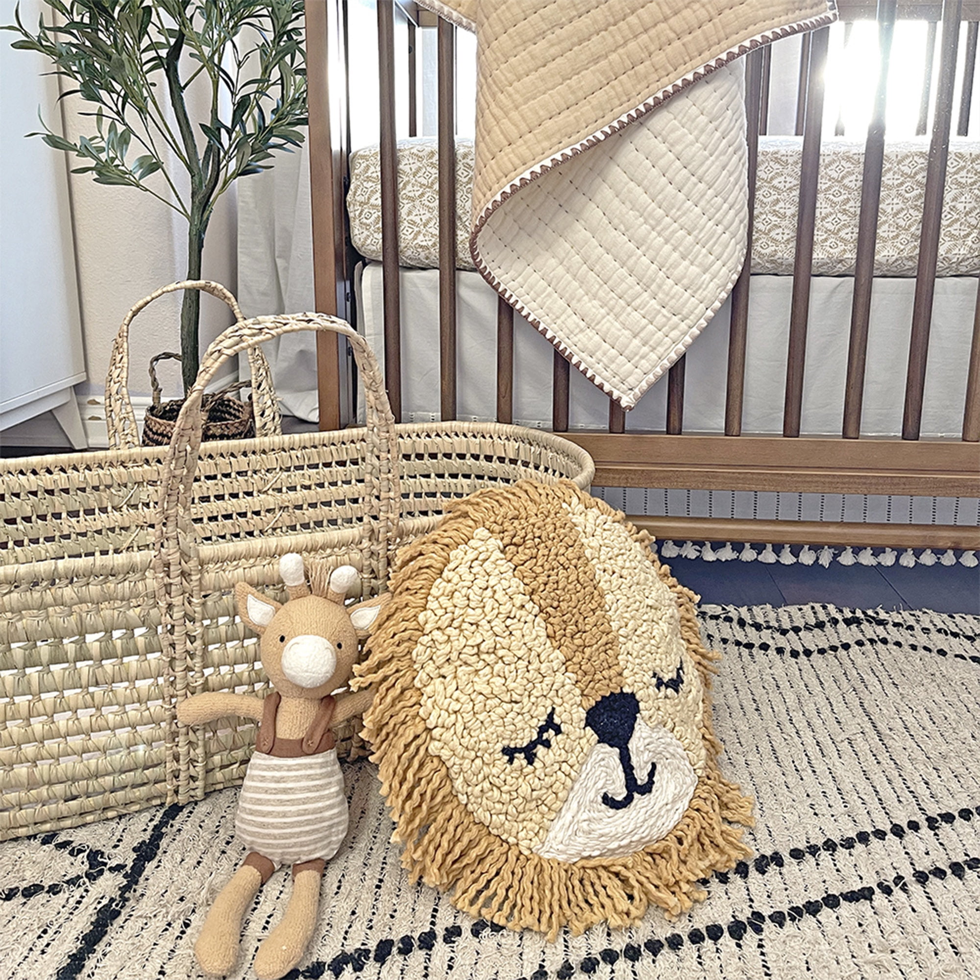 Crane Baby Lion 12 in x 12 in Brown Jungle & Safari Throw Pillow, Reversible