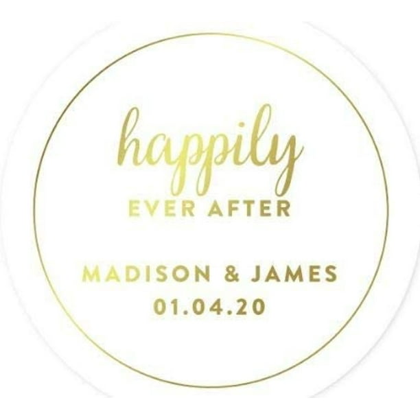 BalyFovin Personalized Round Circle Wedding Favor Gift Labels Stickers Metallic Gold Ink Wedding Shower 40-Pack Custom Made Any Name