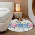 thumbnail image 2 of Blue Pink Hydrangea Round Area Rug 7Ft Washable Circle Rugs for Dorm Laundry Room, Eucalyptus Leaves Wooden Summer Botanical Non-Slip Carpet Floor Mats Indoor Outdoor Carpet Runner Home Decor, 2 of 8