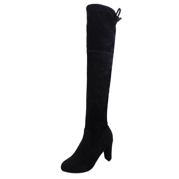TIREOW Women's Over The Knee Suede Boots Sexy Pointed Toe Solid Color Thigh High Chunky High Heel Boot Pull On Stretchy Long Boots Zipper Lace Up Long Boots