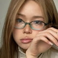 thumbnail image 2 of New Y2K Girls Gradient Green Outdoor Narrow Small Eyeglass Retro Oval Frame Glasses Seaside Driving Glasses BROWN, 2 of 8