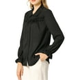 thumbnail image 4 of MODA NOVA Junior's Button Down Long Sleeve Ruffle Detail Blouse Shirt Black S, 4 of 5