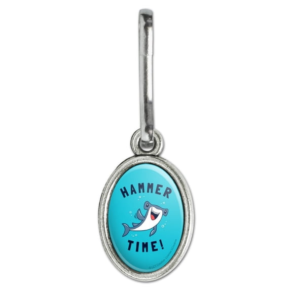 Hammerhead Shark Hammer Time Funny Humor Antiqued Oval Charm Clothes Purse Suitcase Backpack Zipper Pull Aid