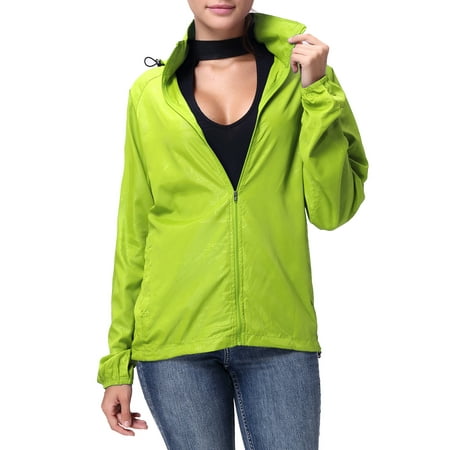 Green Jacket - SAYFUT Women's/Men's Outdoor Lightweight Windbreaker Jacket Waterproof Rain Jacket Drawstring Hooded Zip-Up Sport Windbreaker Blue/Red/Black/Green