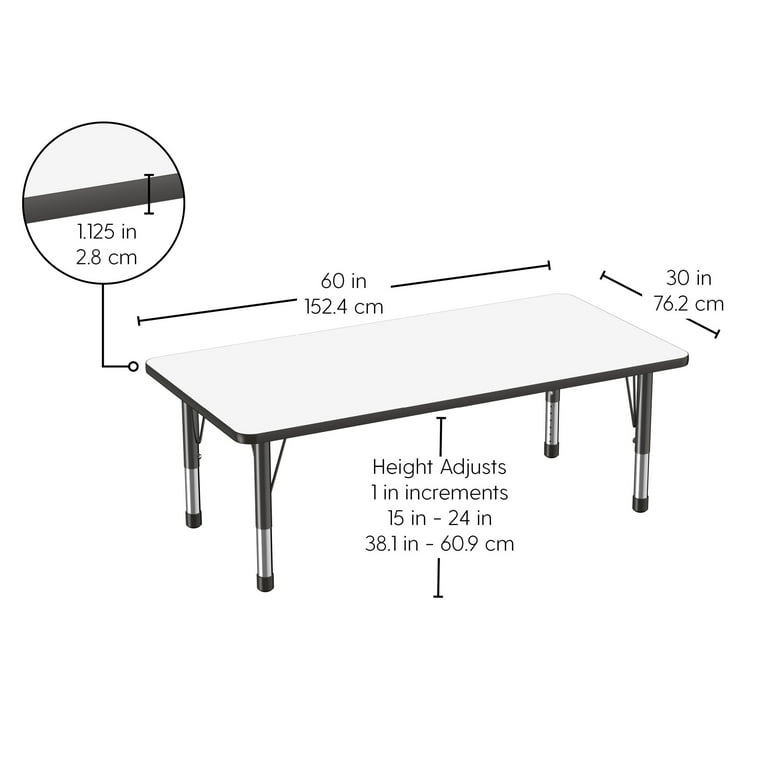 30 x 60 Rectangle Dry Erase Activity Table with Chunky Legs and 10 Stack Chairs with Ball Glides 5 Piece Set White Blue Walmart