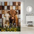 thumbnail image 2 of Manfei Farm Highland Cow Shower Curtain 72Wx72L,Vintage Checkered Bathroom Curtain,Brown White, 2 of 6