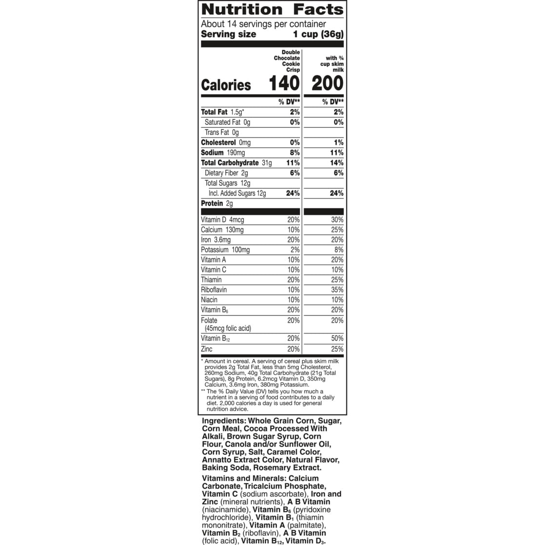 Cookie Crisp Breakfast Cereal, Double Chocolate Chip Cookies Taste, 18.3 oz