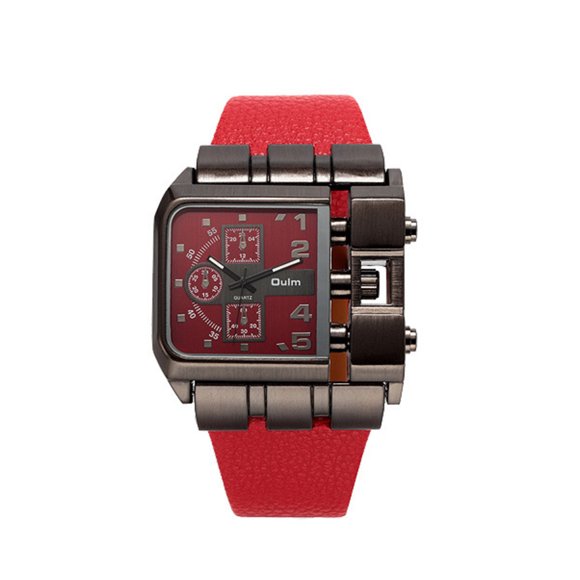 OULM OULM Montre de Sport Vintage pour Hommes avec Cadran Rouge et Bracelet en Cuir PU, Boîtier en Alliage, Verre Minéral, Résistant à l'Eau, Idéal pour Tenue Décontractée et Formelle