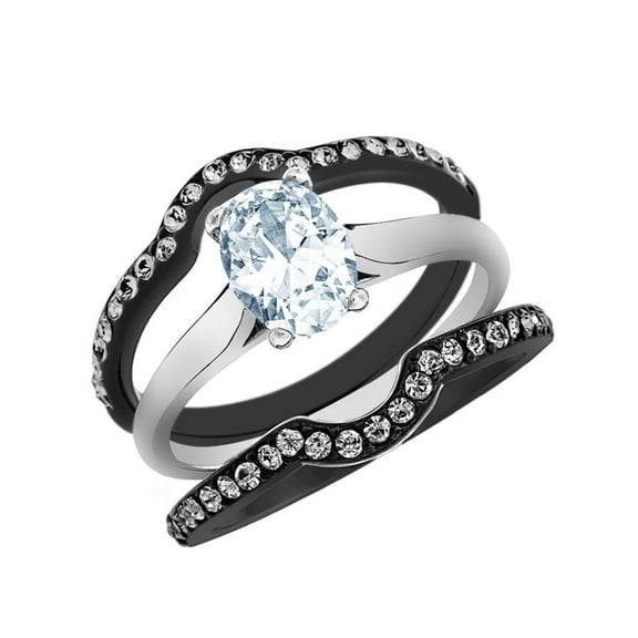 2.15 Ct Oval Cut Cz Black Stainless Steel Wedding Ring Set Women's Size 9