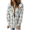 thumbnail image 2 of EchfiProm Women's Gray Plaid Jacket Hooded Button Front Fleece Lined Coat, 2 of 8