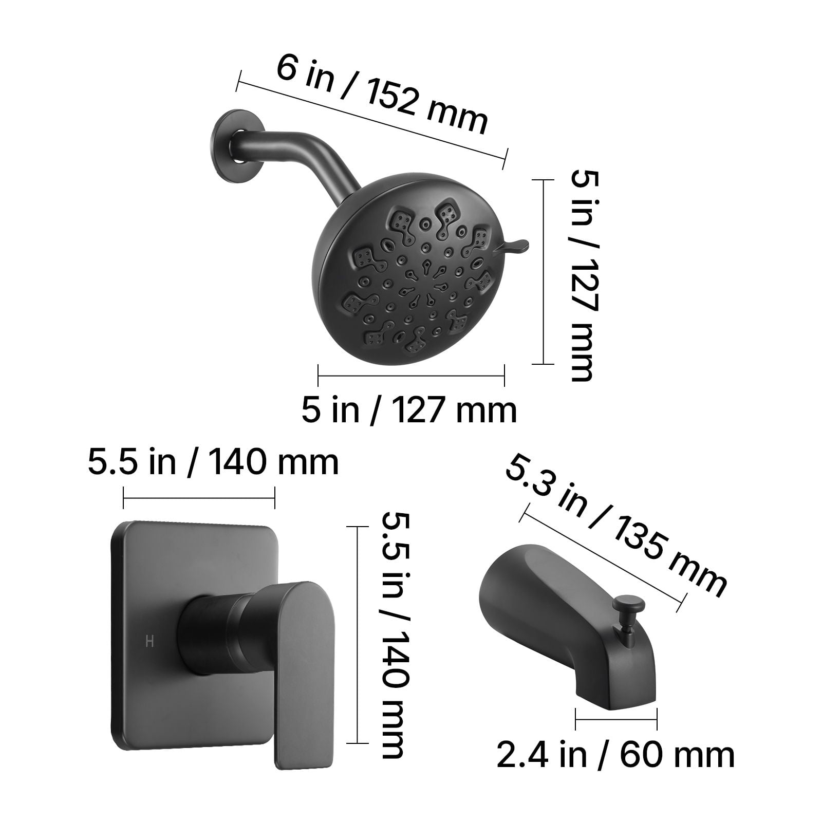 Tub and Shower Faucet Set 4-Piece Pressure Balancing Valve 8 Shower Modes Matte Black for Bathroom