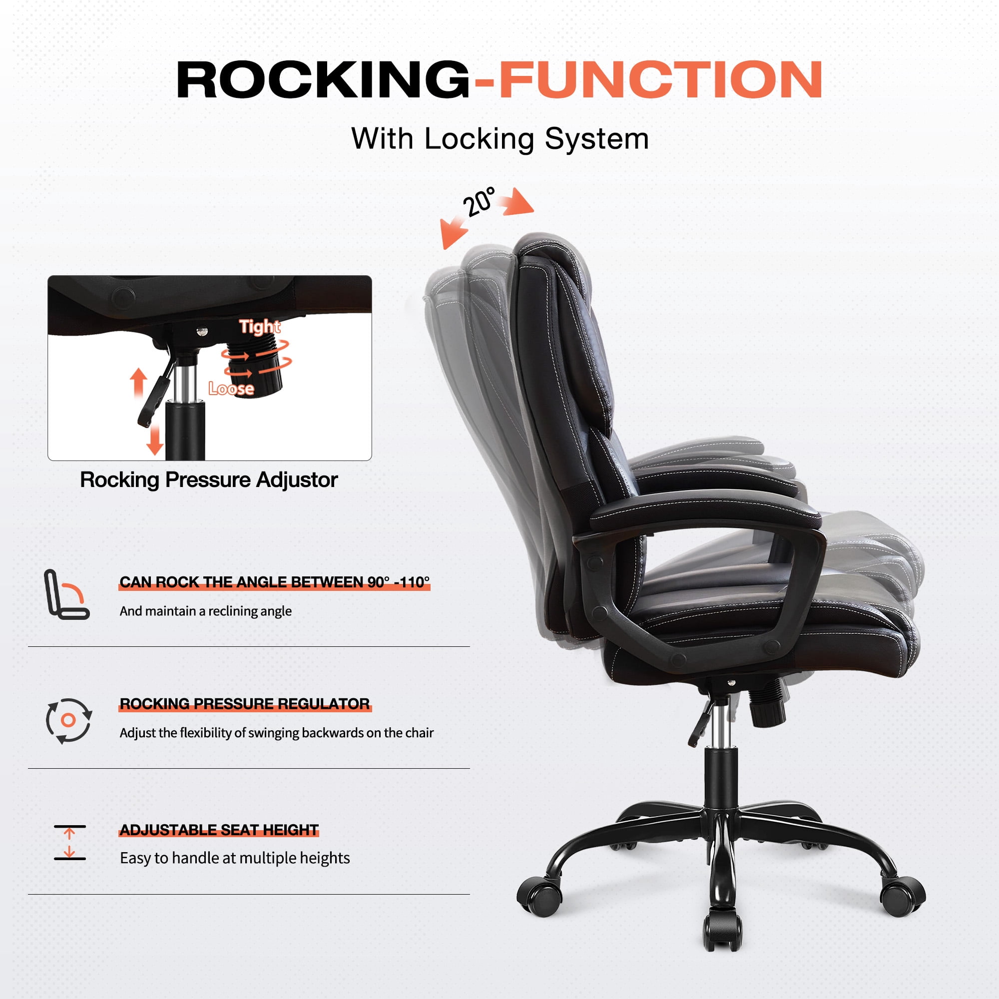 JONPONY Leather Office Chair, Big and Tall Office Chair 400LBS Wide Seat Ergonomic Computer Desk Chair High Back Executive Leather Chair Adjustable Task Chair, Black