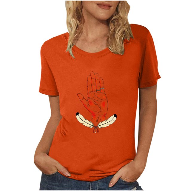 Dadaria T-Shirt Femme Orange Manches Courtes Col Rond Été Chandail Blouses m