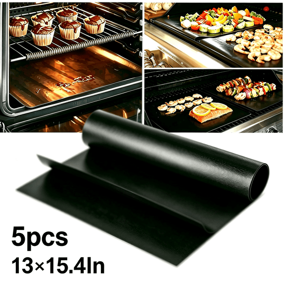 5-Piece Bbq Grill Mat Set | High Temp Non-Stick Fiberglass Cooking Mat for Outdoor Grilling | Reusable Barbecue Liner for Gas, Charcoal, or Electric Grill
