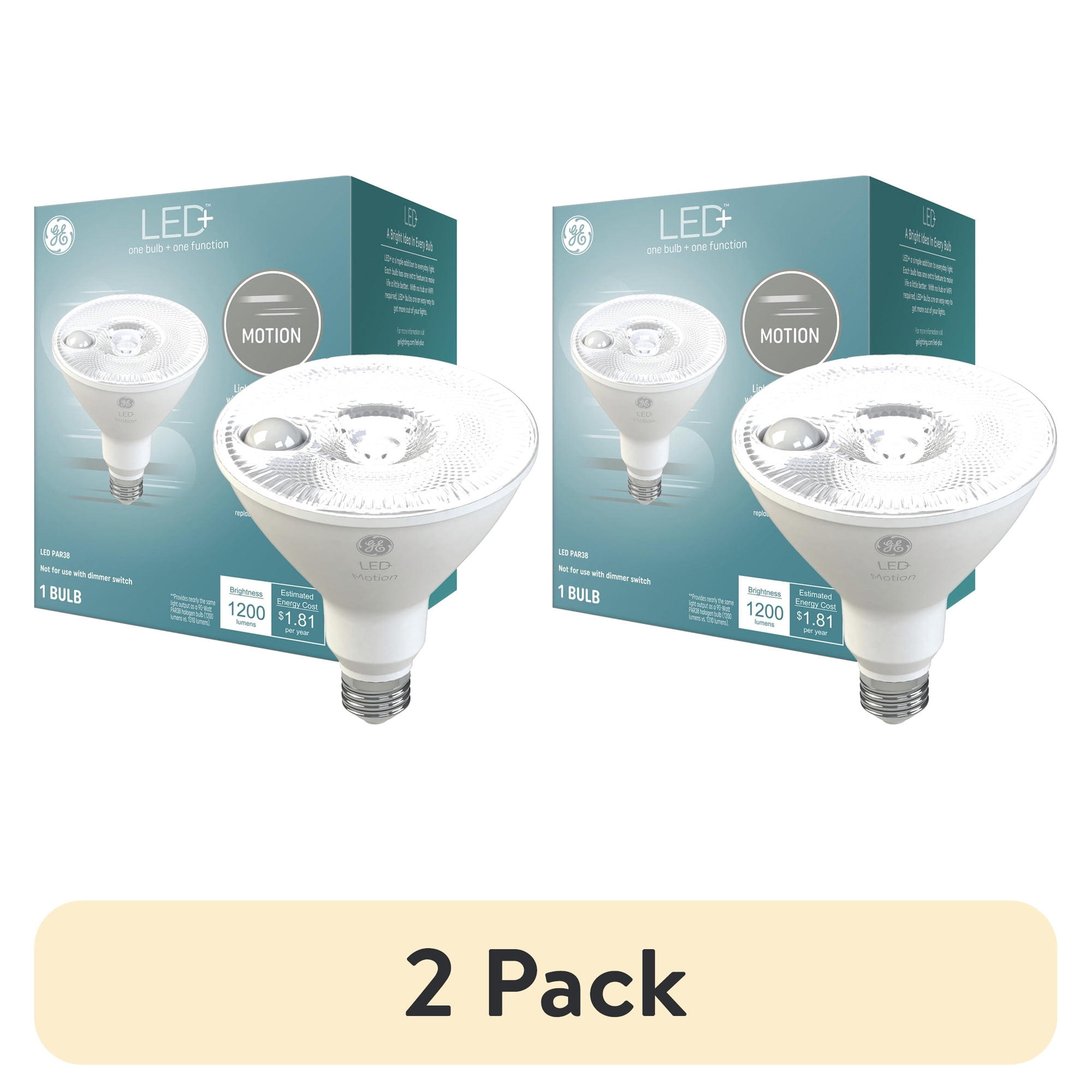 (2 pack) GE LED+ Motion Lamp LED Light Bulbs,Outdoor Floodlight, PAR38 Bulb, 15 Watts (1 Pack)