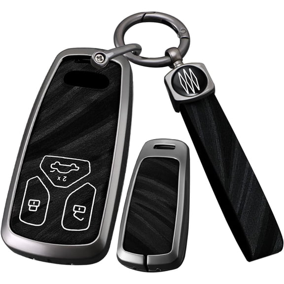 Key Fob Cover Compatible with Fit for Audi A4 A4L A5 A6 A7 A8 Q5 Q7 R8 RS Q3 RS4 RS5 RS7 S4 S5 S6 S7 S8, Metal Frame Key Shell, Keychain Case Holder Protector,Long-keychain-black