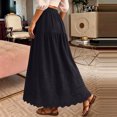 thumbnail image 4 of Women's Boho Eyelet Embroidery Maxi Skirt, Casual Summer Long Skirt with Pockets, High Waisted Tiered Swing A-Line Beach Skirt, 4 of 5