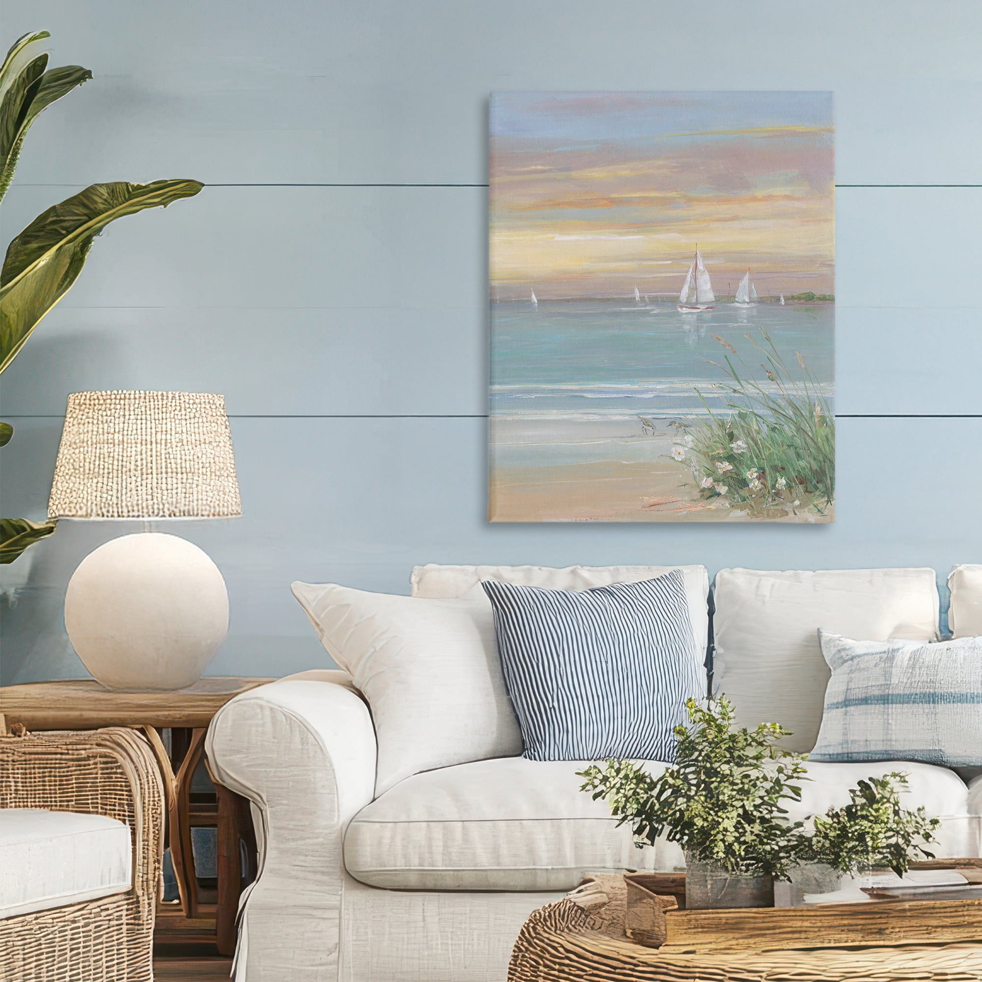 Stupell Industries Sailboats Beyond Sandy Shore Canvas Wall Art, design by Sally Swatland
