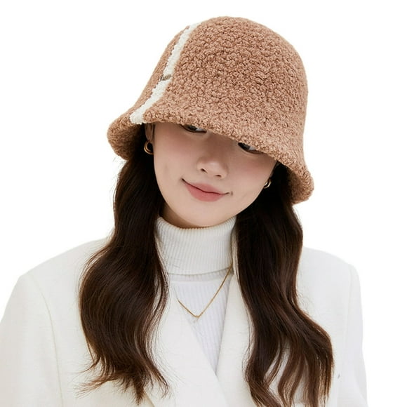 Warm Winter Hat Knitted Hat Women Winter Bucket Hat Thick Color Matching Soft Sun Uv Protection Short Brim Windproof Cold