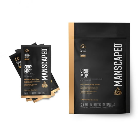 MANSCAPED® Crop Mop® on-the-go Individually Wrapped Ball Wipes, Male Body Wipes, with Cooling Aloe Vera, 15 Pack