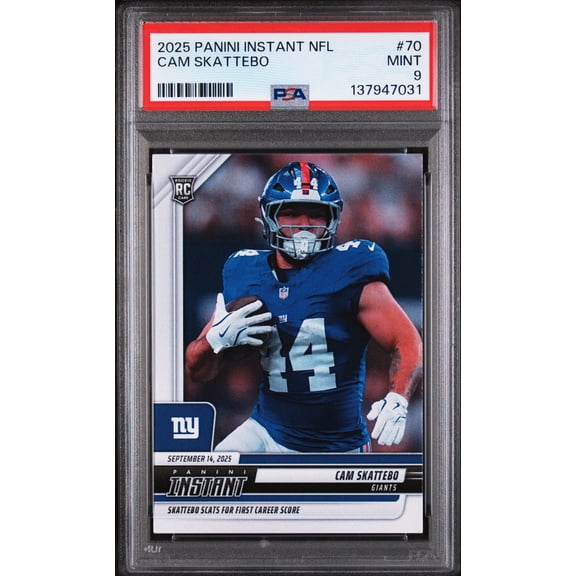 Graded 2025 Panini Instant Cam Skattebo #70 Rookie RC Football Card PSA 9 Mint