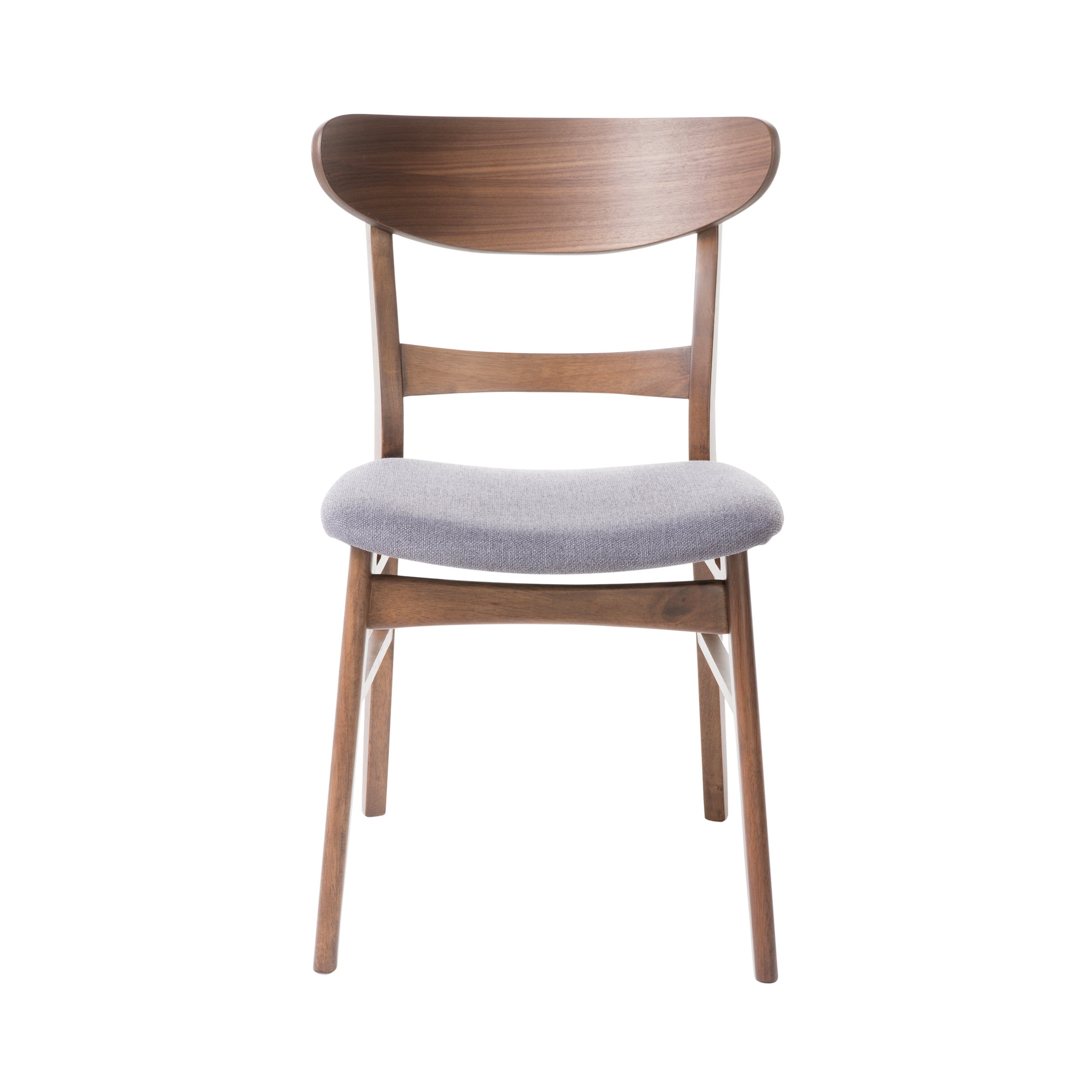 GDFSTUDIO Mid Century Modern Fabric Upholstered Rubberwood Dining Chairs, Set of 2, Dark Gray and Walnut
