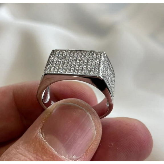 Forever Jewels 2Ct Round Cut Moissanite Men Cluster Engagement Ring 14K White Gold Plated