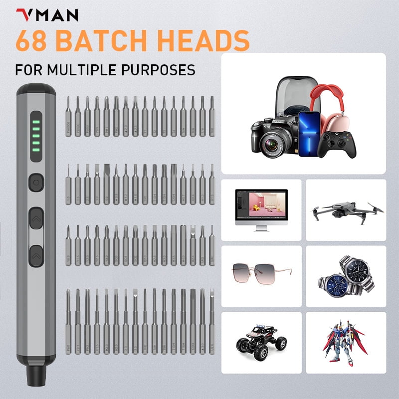 VMAN 68in1 Electric Precision Screwdriver Set,64 Universal Magnetic Bits