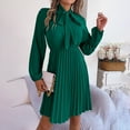 thumbnail image 6 of Womens Business Casual Bow Tie Dress Solid Color Long Sleeves Pleated Flowy Midi Dresses, 6 of 6