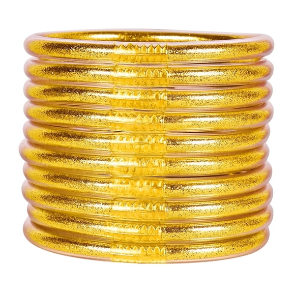 DESIGNICE Glitter Jelly Bangle Bracelet Set - Gold Powder Lining Fashion Jewelry - Lightweight Cute Bracelets For Women