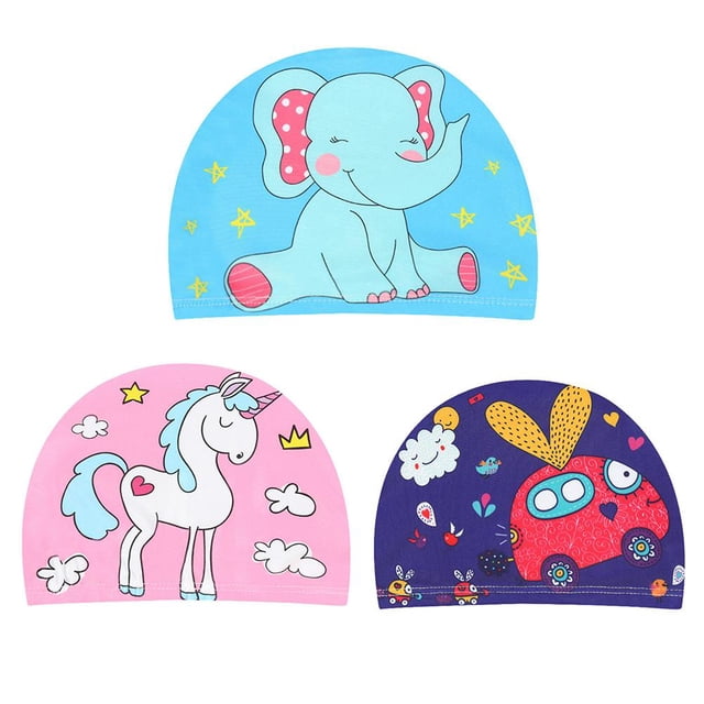 Gorros De Piscina De Poliéster Para Niños, Protección Impermeable Para Las Orejas, Gorro De Baño Con Estampado De Animales, Suministros Para La Cabeza De Buceo 3 Piezas Eigraketly AP005659-00