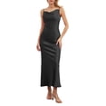 thumbnail image 2 of Faithtur Robe Longue Moulante pour Femmes Couleur Unie Bretelles Spaghetti Col Bénitier Robe Sans Manches Été Dos Nu Cami Robe, 2 of 9