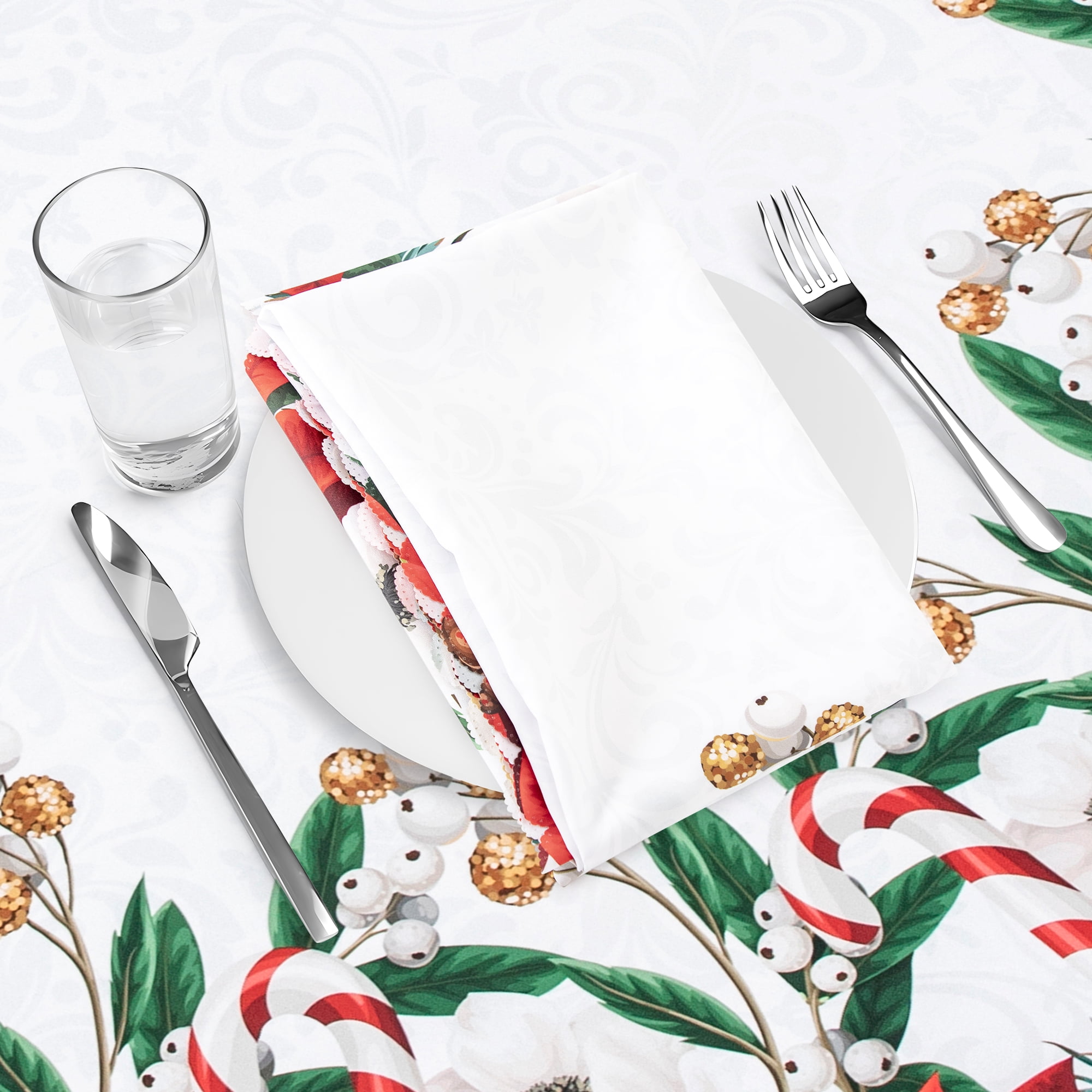 RAY STAR Polyester Christmas Tablecloth 60 inch Round Machine Washable Table Cloths, Thick Can not See Through Heavy Duty Tablecloth
