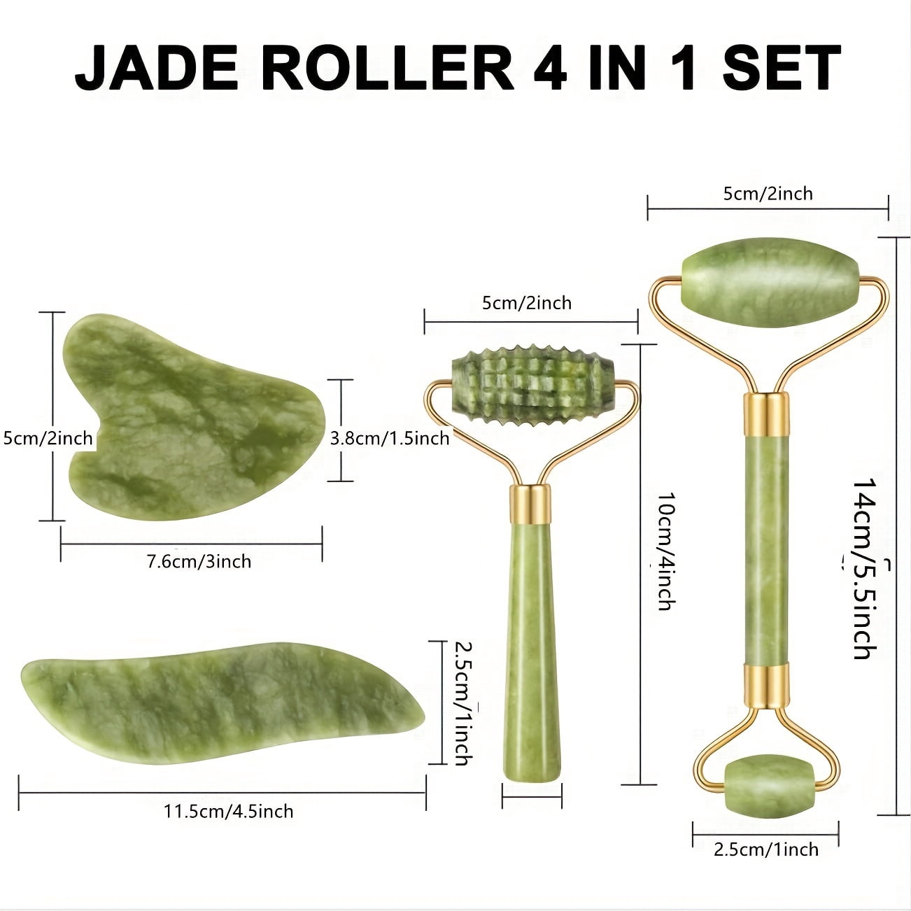 4pcs Jade Roller & Gua Sha Set, Facial Roller Massager With Gua Sha Scraping Tool, Jade Stone Massager For Reducing The Look Of Aging, Reducing Puffiness & Firming, Rejuvenate Face And Neck,