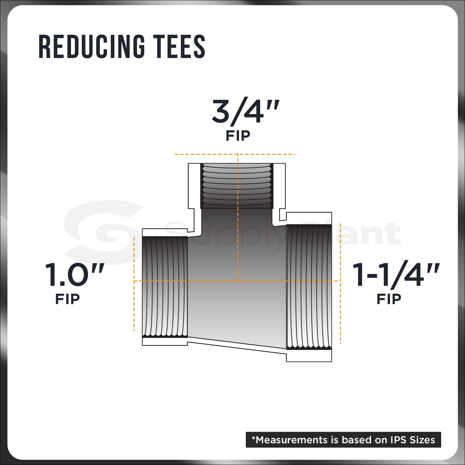 Supply Giant 1-1/4" x 1" x 3/4" BLack Pipe Fitting Reducing Tee Cast Iron