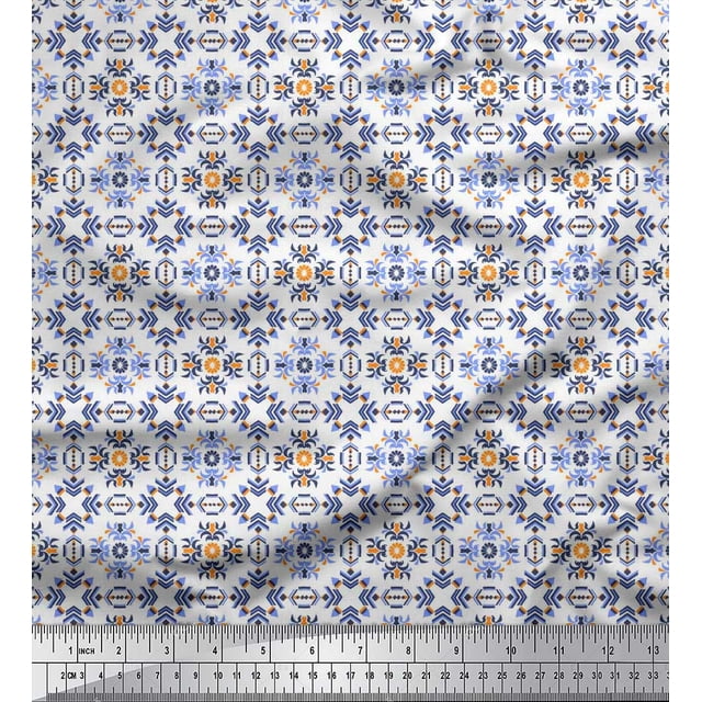 Soimoi Silk Fabric Triangle & Floral Ethnic Print Fabric by Yard 42 Inch Wide
