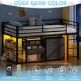 thumbnail image 3 of Zimtown Twin Size Low Loft Bed with Storage Drawer and Shelf, Floor Bunk Bed Frame with LED Light, Black, 3 of 9