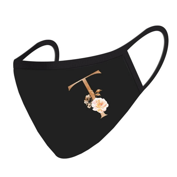 Koyal Wholesale Wedding Face Mask, Black Pink Floral Monogram T, 1 Replaceable PM 2.5 Protection Filter