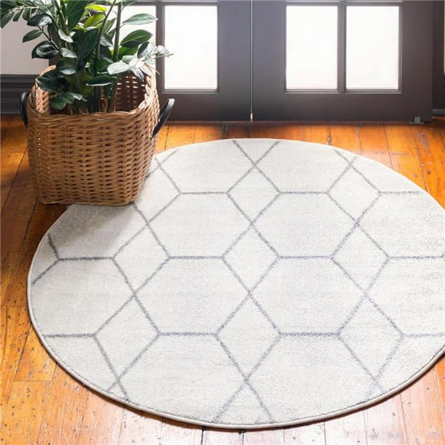 Unique Loom 3151501 7 x 7 ft. Geometric Trellis Frieze Round Rug, Ivory