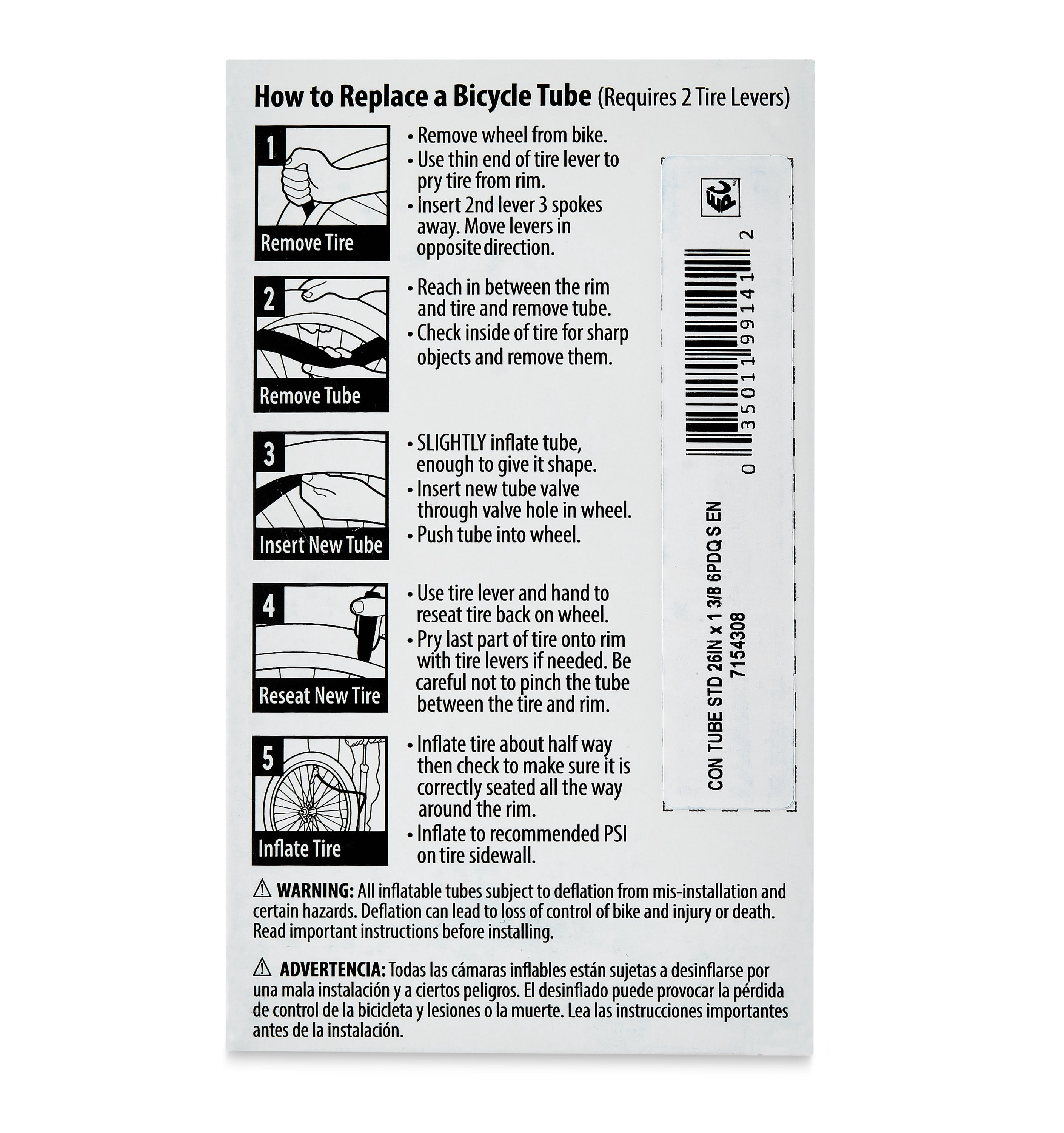 Concord Replacement Bicycle Inner Tube, 26" x 1-3/8", Schrader Valve