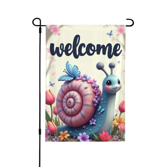 Welcome Spring Garden Flag Snail Butterfly Flowers Double Sided 12x18 Inch Outdoor Yard Decor House Flag Seasonal Farmhouse Decoration